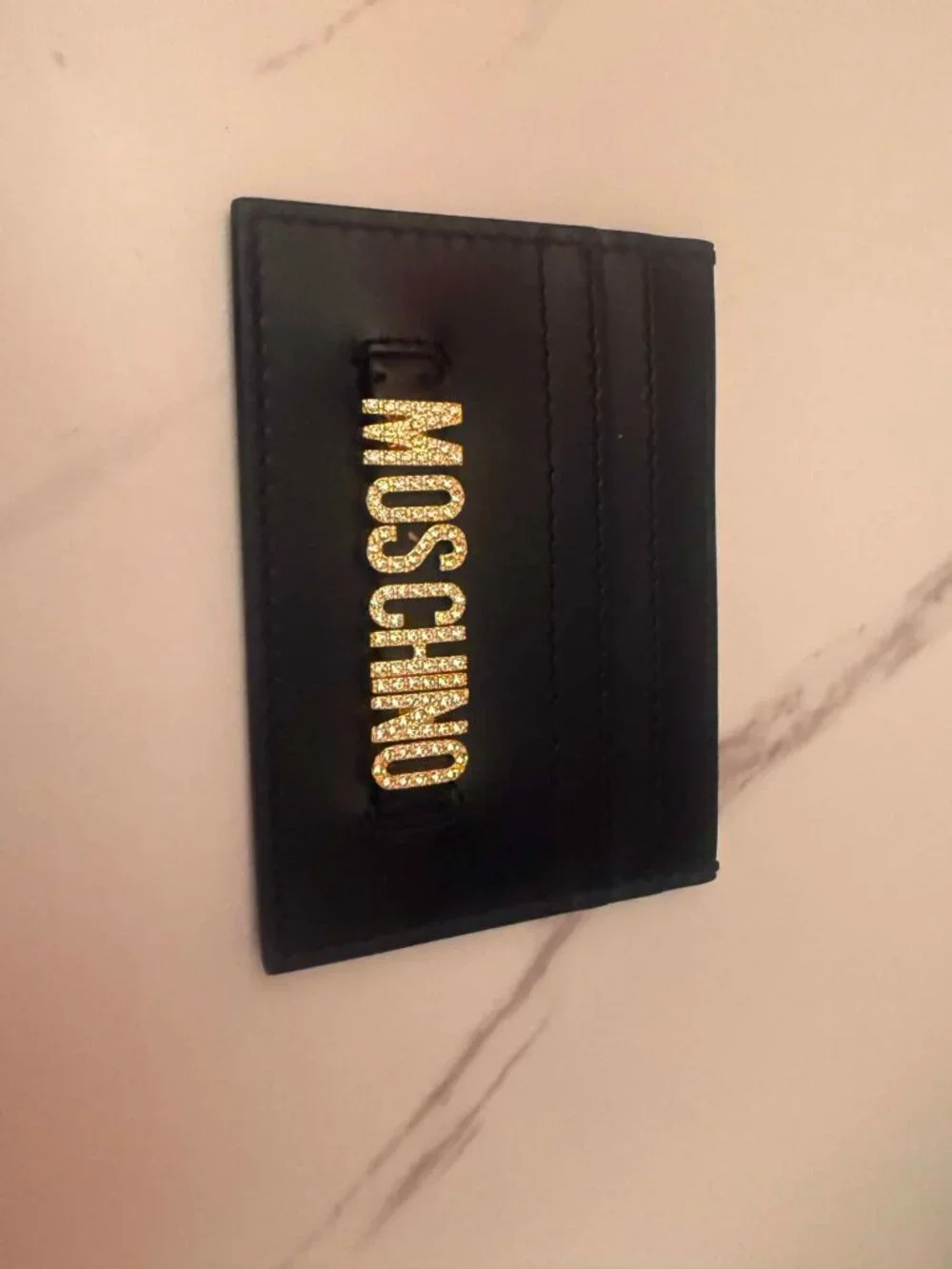 Moschino Card Case Black with Crystal Embellished Logo